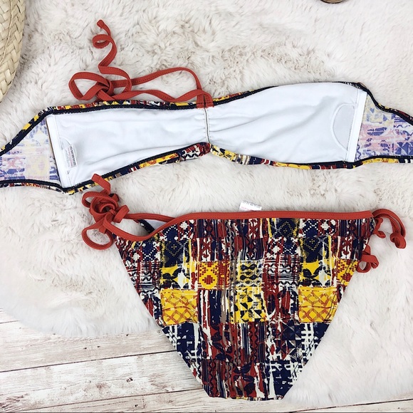 Target Aztec Print Colorful Tie Bandeau Bikini Set - Picture 2 of 7